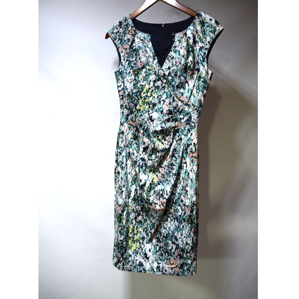Saks Fifth Avenue BLACK Size 4 Multicolor Abstract Floral Ruched Sheath Dress
